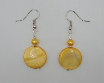 Handmade Yellow Shell Earrings - Yellow and Silver