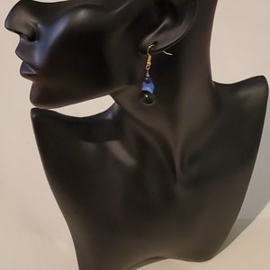 Blue Stone and Glass Beaded Dangle Earrings Blue and Gold image 6