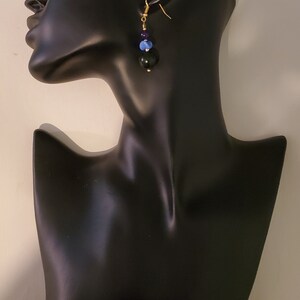 Blue Stone and Glass Beaded Dangle Earrings Blue and Gold image 4