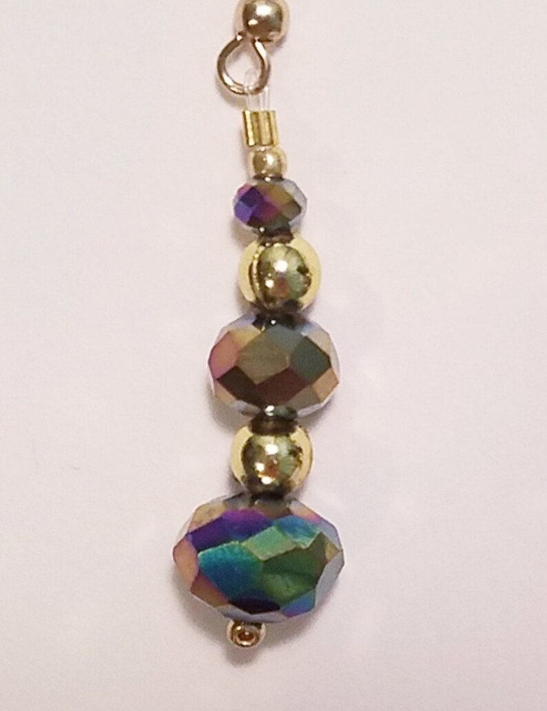 Rainbow Gold Dangle Earrings Rainbow Iridescent Glass Earrings
