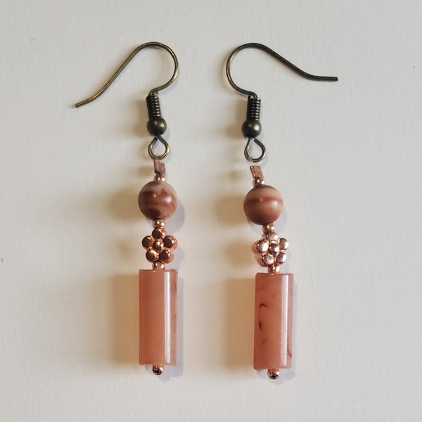 Handmade Peach Orange Dangle Earrings