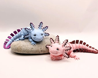 Axolotl. Colourful Fronds and Tail. Made in the UK. Articulated 3D Printed