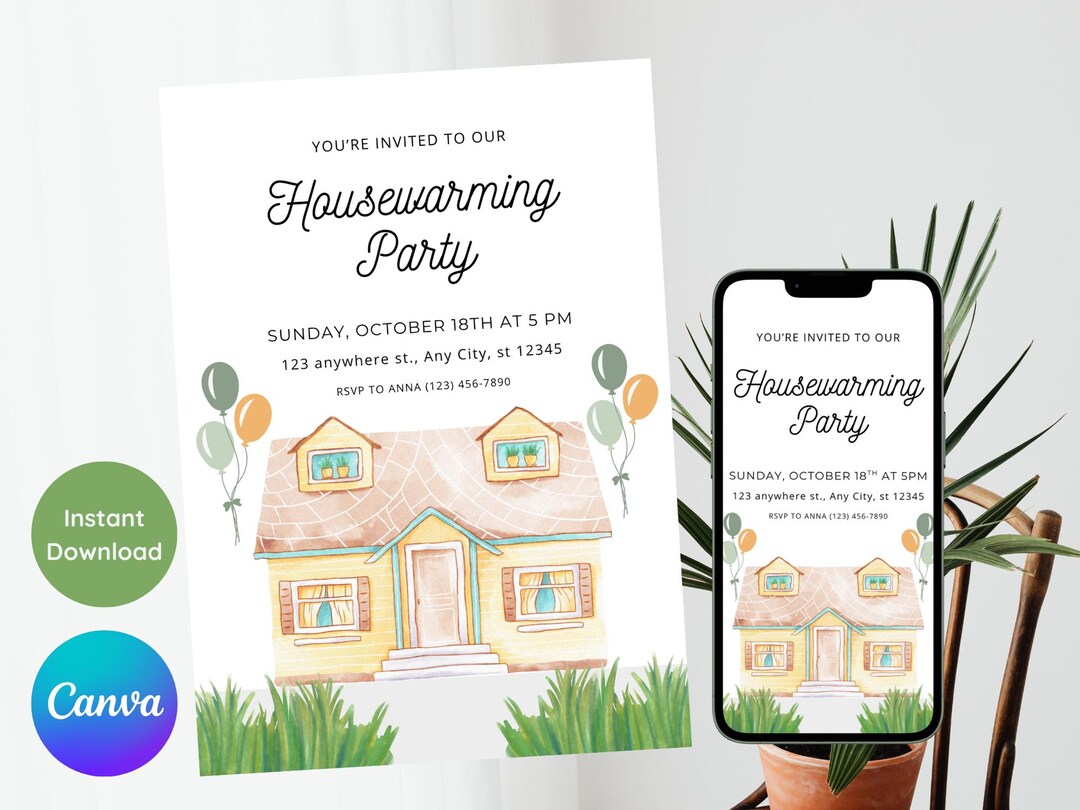 Editable Housewarming Invitation Template: Canva Digital Invite (5x7 ...