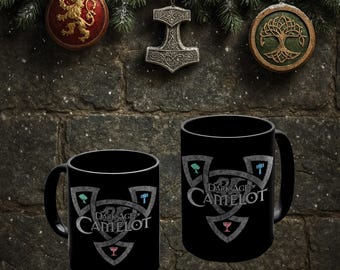 DAOC Inspired Black Camelot Mug | Dark Age Crest Gamer Mug, Medieval RPG Coffee Cup, Black Fantasy Clan Symbol | Mana Vault Cards Exclusive