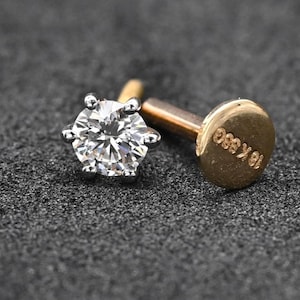 Natural Diamond Labret Conch Cartilage, daith bar, diamond helix internally threaded bar, 18k gold nose pin ear piercing screw back