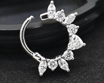 Lab Diamond Septum Clicker | 14k Gold Piercing | White gold septum | Unique Daith Jewelry Gift| Mix cut diamond piercing septum ring