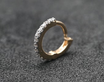 Small diamond clicker hoop in 14k gold, Nose Ring, Helix, Cartilage, or Septum Clicker Jewelry for Women, Helix Earring, nose hoop for girl