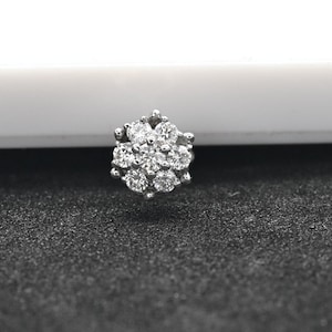 18K Gold Diamond Labret Stud | Cartilage Flat Back Nose Stud | White Gold Diamond Piercing Jewelry, Diamond Nose Pin Internally Threaded