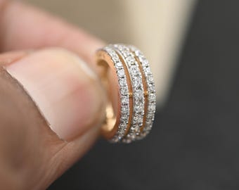 Triple Line Diamond Helix Clicker, Daith Cartilage Hoop, 18kt/14kt Solid Gold Piercing Jewelry