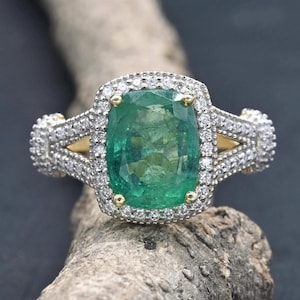 Emerald Engagement ring | natural emerald ring | genuine emerald ring | emerald ring for gift | women emerald ring | green emerald gold ring
