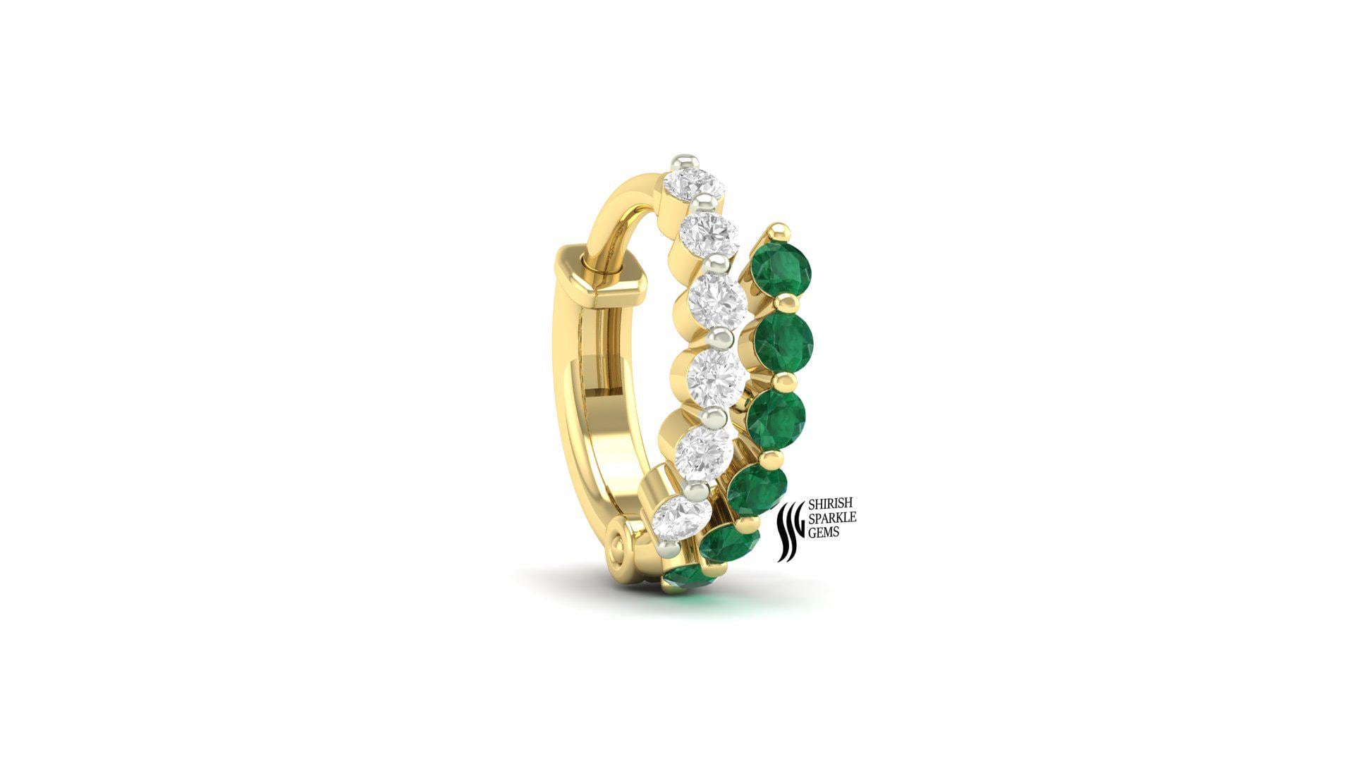 Emerald Diamond Nose Ring Solid Gold Bypass Helix Cartilage Hoop Clicker