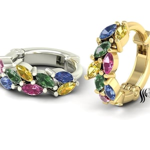 tinny multi sapphire nose ring cartilage hoop dainty multi color gem ear piercing hoop, colorful gem gold helix daith hoop, ear jewelry hoop