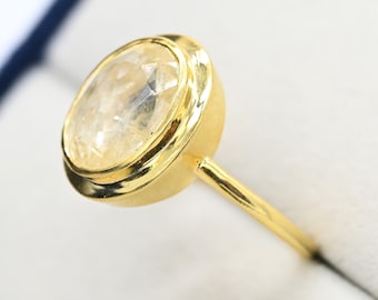 5 karaat Shri Lanka geen warmte natuurlijke gele saffier 14k massief gouden ring | Pukhraj voor vedische astrologie