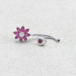 Flower Ruby belly button ring| Marquise gemstone navel piercing| Ruby marquise belly piercing| Gift for her| Pink gem navel piercing