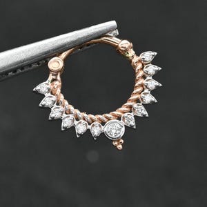 Natural Diamond Cartilage Hoop | 14k Gold Daith Clicker | Helix Conch Piercing Hoop | Gold Hinged Hoop for Ear, Diamond Septum Hoop Ring