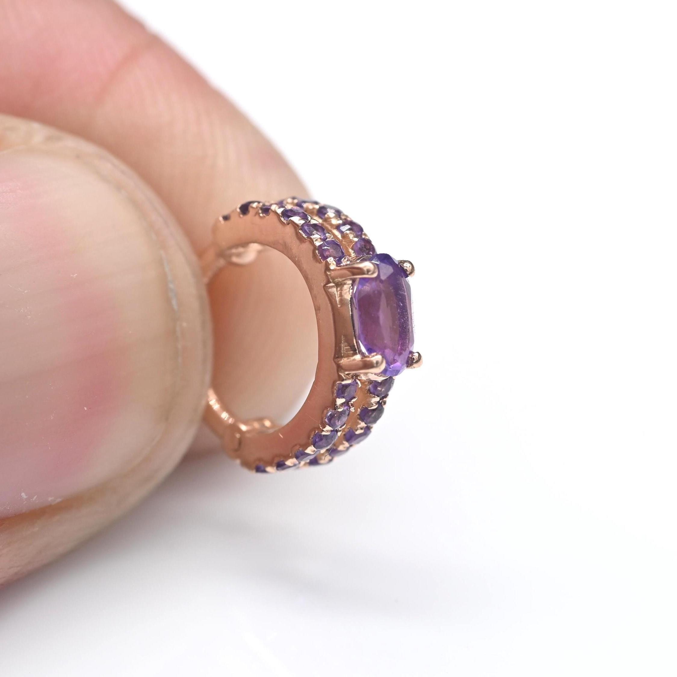Rose Gold Amethyst Nose Hoop, Minimalist Ear Piercing Clicker 18G Clicker