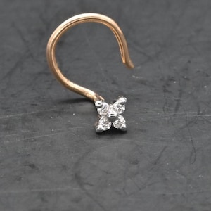 Diamond nose pin | 4pc natural diamond nose pin | tiny nose pin natural round diamond soli gold  | nose pin for female | nose pin for gift