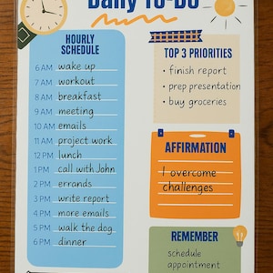 Editable Daily To-Do Planner – Printable PDF + Canva Template | Hourly Schedule, Priorities & Affirmation