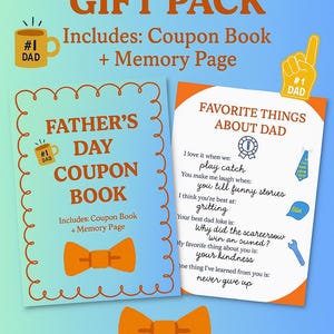 Father’s Day Printable Gift Bundle – Editable Coupon Book, Matching Card & Memory Page | Canva Template