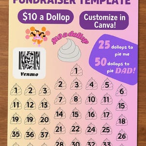 Cheerleading Fundraiser Game Template | 10 dollars a Dollop Fundraiser Chart | Printable and Editable Canva Template for Sports Teams