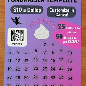 Grafieksjabloon voor dansinzamelingsactie | 10 dollar per bewerkbare canva-game Dollop | Donatietracker Pie Challenge | Digitale download afdrukbaar