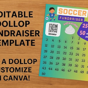 Bewerkbare grafiek voor voetbalinzamelingsactie | 10 dollar per popspel | Canvassjabloon | Taart-mama-uitdaging | Afdrukbare donatietracker