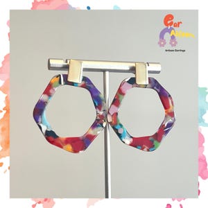 Acrylic Colorful Tortoise Hoop Earrings with Gold Tip, Multi Color Resin Stud Earrings, Minimalist Dainty Hoop Earrings, Unique Gift for Her