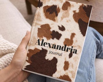 Personalisiertes Kuh Druck Journal Western Cowgirl Notizbuch Benutzerdefinierter Name Rindsleder Tagebuch Rustikale Ästhetik Journal Geschenk Kreatives Schreiben