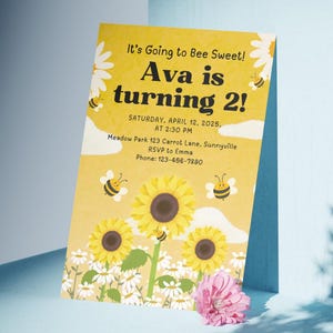 Bee Birthday Invitation, Bee Birthday Party, Editable Birthday Invite, Printable Invitation, Canva Invitation, Kids Birthday Invitation