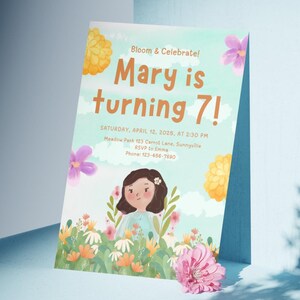 Flower Birthday Invitation, Flower Birthday Party, Editable Birthday Invite, Printable Invitation, Canva Invitation, Kids Birthday Invite