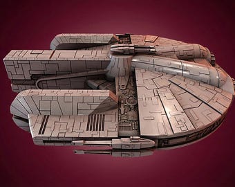 Asymmetric Smuggler Freighter STL File – Curved Fast Transport 3D Printable Model | Detailed Digital Download