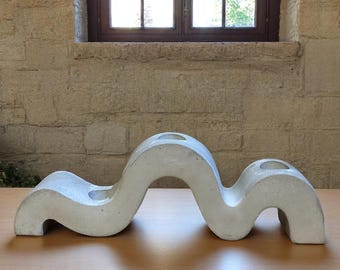 Wavy Concrete Tealight Holder: Modern Minimalist Candelabra