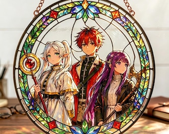 Vitral de anime personalizado, atrapasol hecho a mano con diseño de personaje, colores vibrantes, atrapasol de vitral hecho a mano