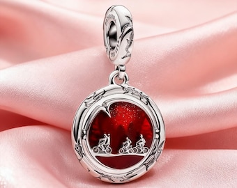 Cycling Companion Pendant, Pandorastyle silver and red enamel design, perfect for pairing with a meaningful bracelet, compatible withPandora