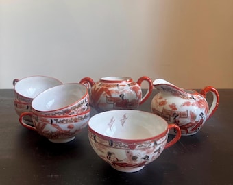 Japanese tableware set Kutani red white gold