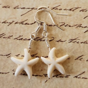 White Stone Starfish Dangle Earrings