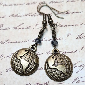 Globe Dangle Earrings with Blue Faceted Glass Bead