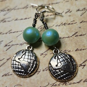 Globe Dangle Earrings with Blue Round Acrylic Bead