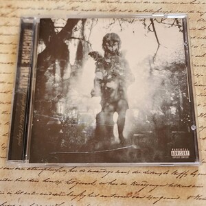 May include: A CD case featuring the album "Machine Head: Through the Ashes of Empires." The cover art is a sepia-toned image of a statue of a person holding flowers. The case has a parental advisory warning.