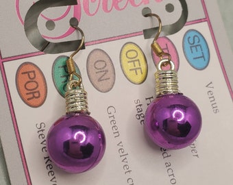 Purple Shiny Ball Ornament Dangle Earrings