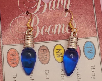 Blue Light Bulb Dangle Earrings