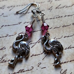 Flamingo Dangle Earrings with Pink Faceted Bead