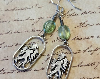 Sasquatch Bigfoot Dangle Earrings with Light Green Glass Bead