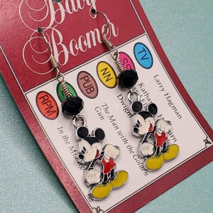 Mickey Dangle Earrings with Black Faceted Glass Bead