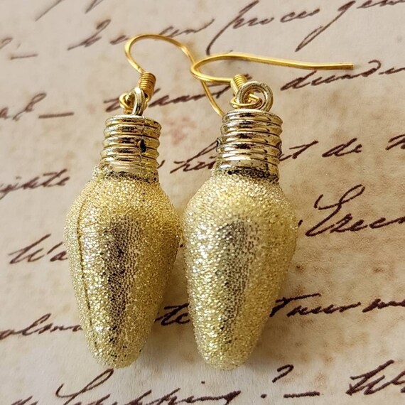 Gold Glitter Light Bulb Dangle Earrings Etsy Australia