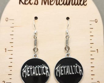 Enamel Metallica Rock N Roll Dangle Earrings with Grey Faceted Glass Bead