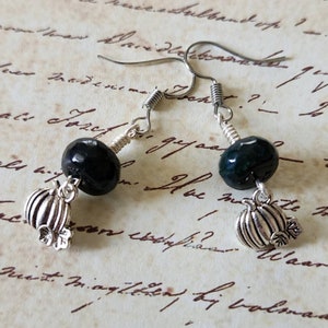 Pumpkin Dangle Earrings with Faceted Jade Glass Bead