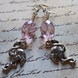 Flamingo Dangle Earrings with Pink Faceted Bead