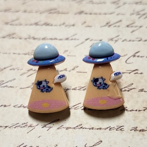 Cow Abduction UFO Post Earrings