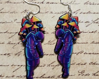 Acrylic Astronaut Mushroom Psychedelic Dangle Earrings